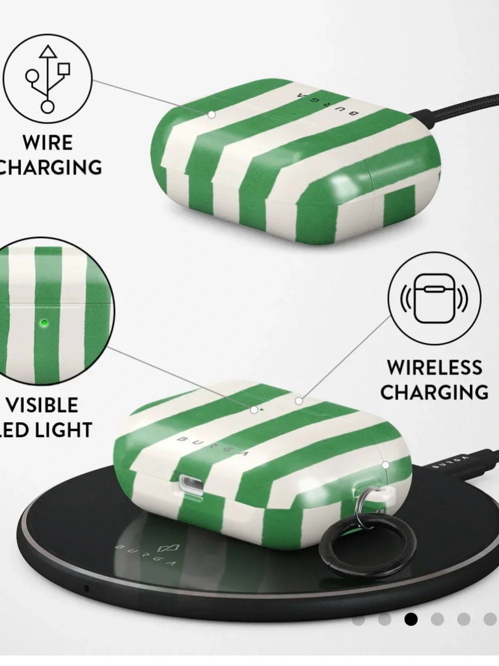 BURGA Green & White Striped AirPods Pro Case